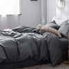 Picture of MooMee Bedding Duvet Cover Set 100% Washed Cotton Linen Like Textured Breathable Durable Soft Comfy (Dark Grey, Queen)