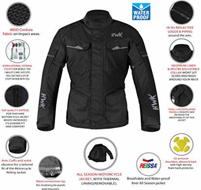 Picture of Adventure/Touring Motorcycle Jacket For Men Textile Motorbike CE Armored Waterproof Jackets ADV 4-Season (Black, Large)