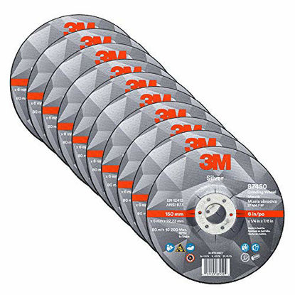 Picture of 3M Silver Grinding Wheel, Depressed Center - for Right Angle Grinder - 6 diam. x 1/4 Thick x 7/8 Arbor Hole - Type 27 - 87450 - Pack of 10