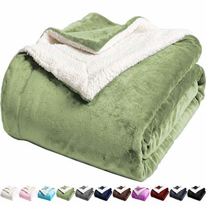 Picture of LBRO2M Sherpa Fleece Bed Blanket Twin Size Super Soft Fuzzy Plush Warm Cozy Fluffy Microfiber Couch Throw Velvet Double Reversible Luxurious Blankets,Sage Green