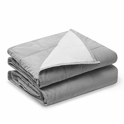 Picture of YnM Weighted Blanket -Cotton/Polyester Blend Fabric with Premium Glass Beads (Grey/White Reversible, 48''x72'' 15lbs), Suit for One Person(~140lb) Use on Twin/Full Bed