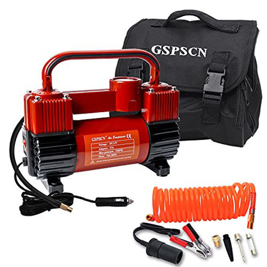 GetUSCart- GSPSCN Red Tire Inflator Heavy Duty Double Cylinders, Portable  Metal DC 12V Air Compressor, 150PSI Tire Pump with Adapter for Car, Truck,  SUV Tires, Dinghy, Air Bed etc