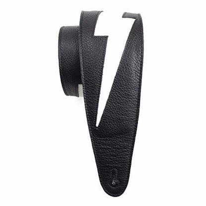 Picture of Perris Leathers Ltd - Guitar Strap - Leather - The Famous Collection- Padded - Wide - Lightning Bolt - Black/White- Adjustable - For Acoustic/Bass/Electric Guitars - Made in Canada (BM35PD-7530)