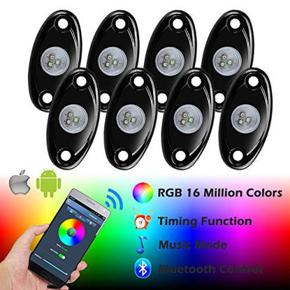 Picture of 8Pods RGB LED Rock Lights With Bluetooth Controller&Cell Phone Control&Timing Function&Music Mode&Underglow LED Neon Light Kit