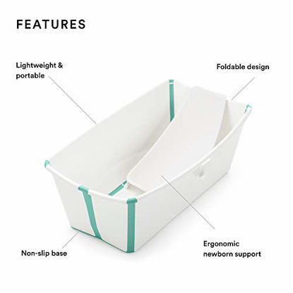 Picture of Stokke Flexi Bath Bundle, White Aqua - Foldable Baby Bathtub + Newborn Support - Durable & Easy to Store - Convenient to Use at Home or Traveling - Best for Newborns & Babies Up to 48 Months