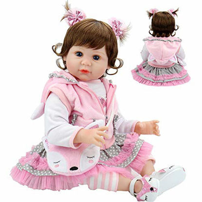 Picture of Aori Lifelike Reborn Baby Dolls Realistic Baby Toddler Dolls for Girl 22 Inch Baby Reborn Toddler Girl in Soft Vinly and Weighted Body with Fox Purse Gift Set