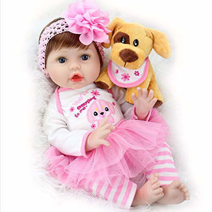 Picture of Aori Realistic Reborn Baby Doll 22 Inch Lifelike Real Baby Doll Weighted Baby Girl with Puppy Gift Set