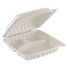 Picture of TIYA Clamshell Food Containers - To-Go 3 Compartment Storage Containers - Microwavable Plastic Hinged Lid Restaurant Takeout Clamshells - Great for Meal Prep (Bulk 150 Pack, White, 9" x 9")