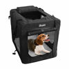 Picture of JESPET Soft Dog Crates Kennel for Pets, 3 Door Soft Sided Folding Travel Pet Carrier with Straps and Fleece Mat for Dogs, Cats, Rabbits, Grey Blue Beige & Black (36" L x 24" W x 27" H, Black)