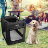 Picture of JESPET Soft Dog Crates Kennel for Pets, 3 Door Soft Sided Folding Travel Pet Carrier with Straps and Fleece Mat for Dogs, Cats, Rabbits, Grey Blue Beige & Black (36" L x 24" W x 27" H, Black)