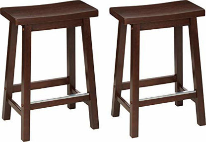Picture of Amazon Basics Solid Wood Saddle-Seat Kitchen Counter-Height Stool - Set of 2, 24" Counter Stool, Walnut Finish