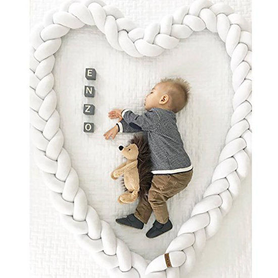 Gray, 118.11INCH Soft Knot Pillow Decorative Baby Bedding Sheets Braided Crib Bumper Knot Pillow Cushion 