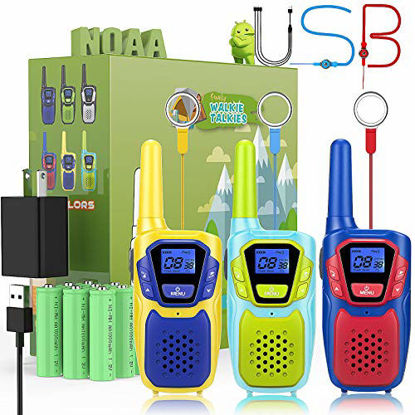 Picture of Walkie Talkies for Kids Adults Long Range Rechargeable 3 Pack, Drop Proof Walkie Talkies Toys Gifts for Girls Boys Age 3 5 6 8 9 12, USB Walkie Talkies for Outdoor Indoor Play Camping Birthday Party
