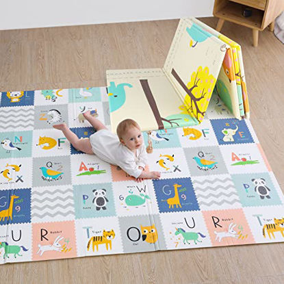 Picture of Baby Play Mat Foam Playmat for Baby Reversible Foldable Waterproof Soft Foam Extra Large Alphabet Baby Mat for Floor Playmat for Babies and Toddlers with Travel Carry Bag(79 x 59 x 0.4 in)