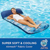 Picture of Aqua Oversize Supreme Fabric Covered 18-Pocket Inflatable Contour Lounge, Luxury Fabric, Suntanner Pool Float, Heavy Duty, Blue Ferns