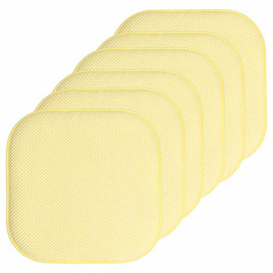 Picture of Sweet Home Collection Chair Cushion Memory Foam Pads Honeycomb Pattern Slip Non Skid Rubber Back Rounded Square 16" x 16" Seat Cover, 6 Pack, Yellow