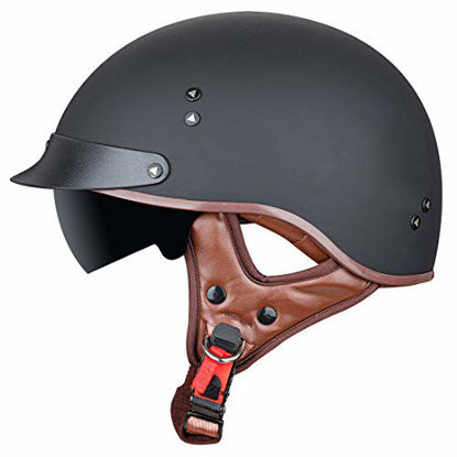 Picture of VCOROS Motorcycle Half Face Helmet Sun Visor Quick Release Buckle DOT Approved for Men Women (Matte Black, M)