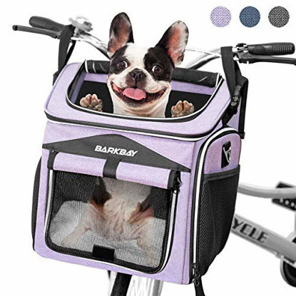 Picture of BARKBAY Dog Bike Basket Carrier, Expandable Foldable Soft-Sided Dog Carrier, 2 Open Doors, 5 Reflective Tapes, Pet Travel Bag,Dog Backpack Carrier Safe and Easy for Small Medium Cats and Dogs(Purple)