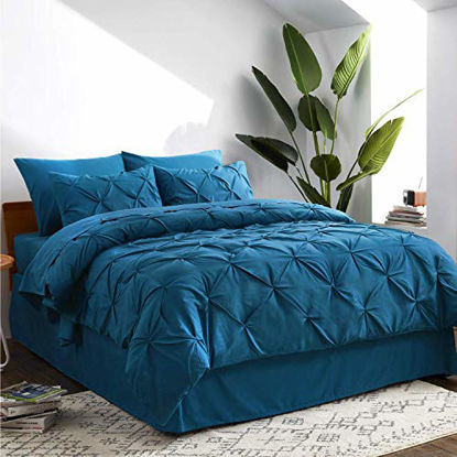 Picture of Bedsure Teal Comforter Set Full - 8 Pieces Pintuck Bed Set Full Size, Teal Full Size Bed in A Bag with Comforters, Sheets, Pillowcases & Shams