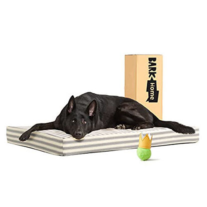 Picture of Barkbox Memory Foam Platform Dog Bed | Plush Mattress for Orthopedic Joint Relief | Machine Washable Cuddler with Removable Cover and Water-Resistant Lining | (X-Large, Stripe)