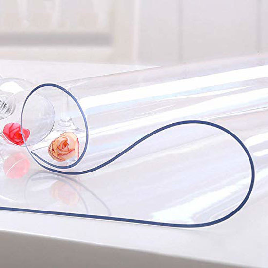 Picture of NECAUX Custom Multi-Size 1.5mm Thick Clear PVC Table Cover Protector - 40 x 80 Inch Kitchen Wood Grain Vinyl Transparent Table Cover Plastic Protective Pad for Dining Room Table/Office Desk
