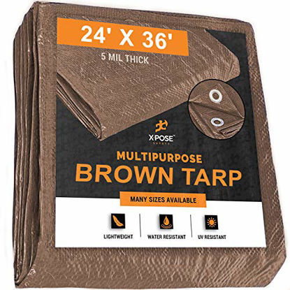 Picture of Multipurpose Protective Cover Brown Poly Tarp 24' x 36' - Durable, Water Resistant, Weather Resistant - 5 Mil Thick Polyethylene - by Xpose Safety