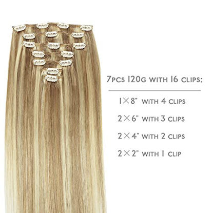 Picture of WENNALIFE Clip in Human Hair Extensions, 14 Inch 120g 7pcs Light Blonde Highlighted Golden Blonde Hair Extensions Clip In Human Hair Remy Clip in Hair Extensions Real Human Hair Double Weft