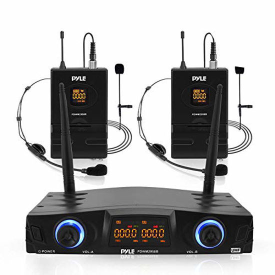 Pyle Wireless Microphone System Set w/ Bluetooth Receiver Base & 4 Handheld  Mics