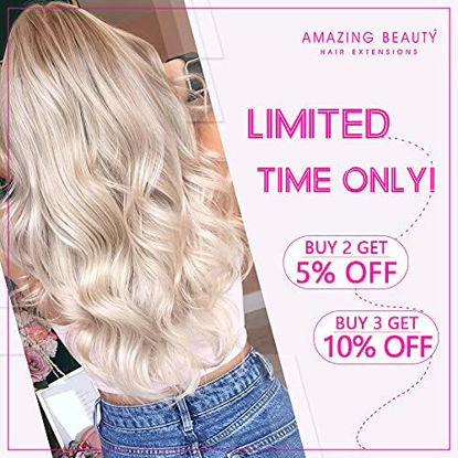 Picture of ABH AmazingBeauty Hair Root Tape Hair Extensions - Invisible Pre Taped Double sided Remy Human Hair Skin Weft, 20 Pieces, 50 Grams, Platinum Ash Blonde with Darkest Brown Base R2-60, 20 Inch