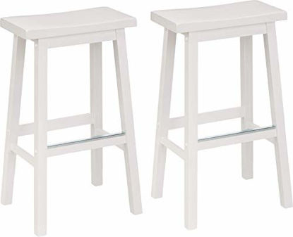 Picture of Amazon Basics Solid Wood Saddle-Seat Kitchen Counter Barstool - Set of 2, 29-Inch Height, White