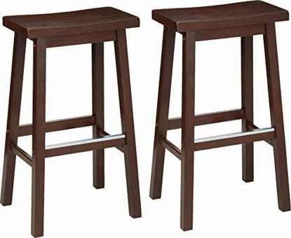 Picture of Amazon Basics Solid Wood Saddle-Seat Kitchen Counter Barstool - Set of 2, 29-Inch Height, Walnut Finish