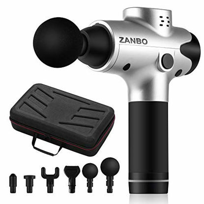 Picture of ZANBO Massage Gun, Athletes Portable Deep Tissue Percussion Muscle Massager Gun, Handheld Muscle Massage for Sore Muscle and Stiffness 6 Heads with 20 Speed Level Quiet Brushless Motor (Silver)