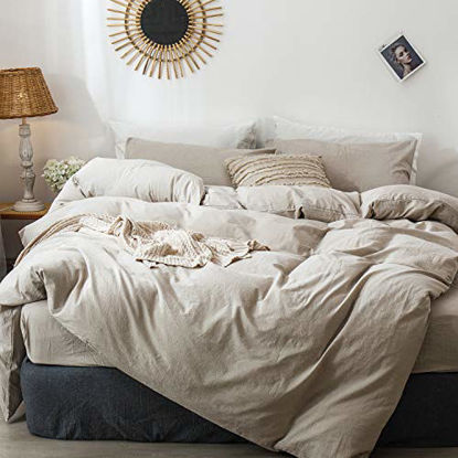 Picture of MooMee Bedding Duvet Cover Set 100% Washed Cotton Linen Like Textured Breathable Durable Soft Comfy (Tannish Linen Grey, King)