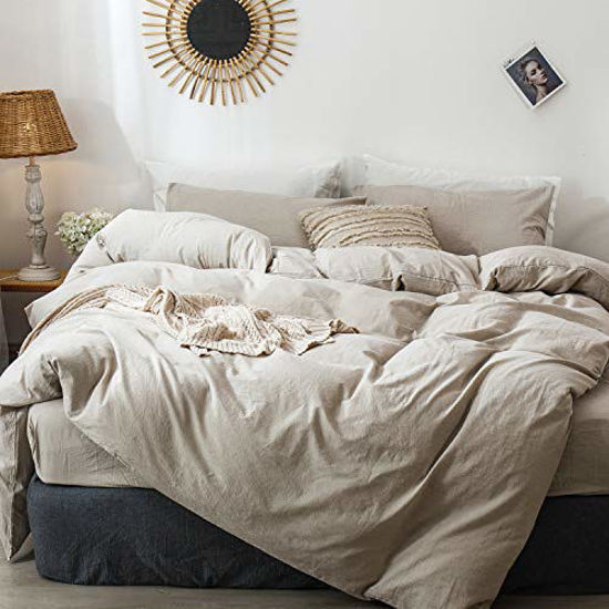 Picture of MooMee Bedding Duvet Cover Set 100% Washed Cotton Linen Like Textured Breathable Durable Soft Comfy (Tannish Linen Grey, King)