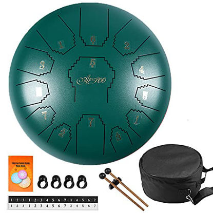 Picture of AETOO Steel tongue drum 12 inches 13 notes C major Handpan Kit Tank Drum Percussion Instrument with Drum Mallets Padded Travel Carry Bag Music Book and Finger Picks for Beginner