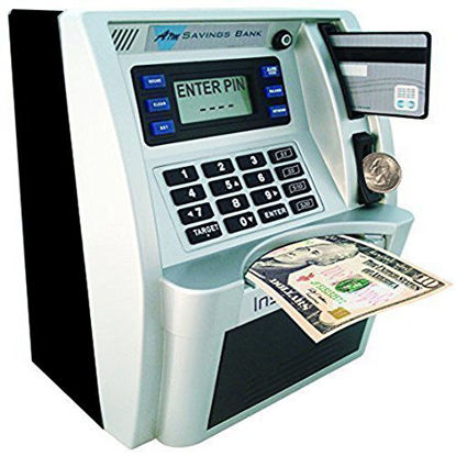 Picture of 2021 Upgraded ATM Savings Piggy Money Bank for Real Money for Kids Adults with Debit Card,Password Login,Coin Recognition,Balance Calculator,Targets Setting,Electronic Safe Cash Box (Sliver/Black)