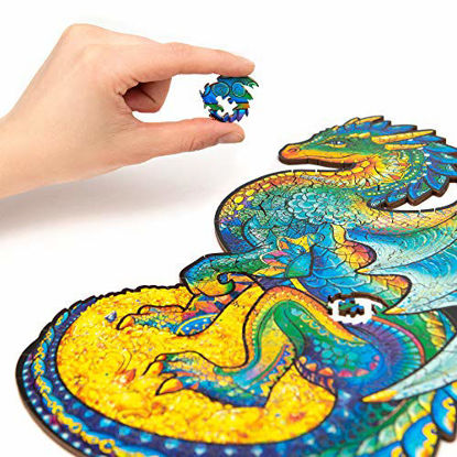 Picture of Unidragon Wooden Puzzle Jigsaw, Best Gift for Adults and Kids, Unique Shape Jigsaw Pieces Guarding Dragon, 8.3 x 13 inches, 183 Pieces, Medium
