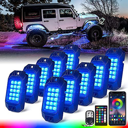 Picture of Xprite Bluetooth RGB LED Rock Lights Kit, Multicolor Neon Accent Music Flashing Lighting Underglow Kits with RF Controller for Off-Road, Trucks, Cars, UTV, ATV, SUV, RZR, Motorcycles, Boats - 10 PCS