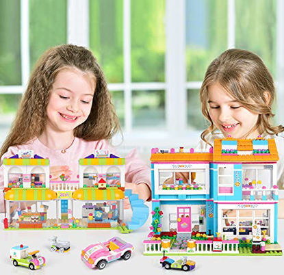 Picture of 1657 Pieces Friends House Building Blocks Set Supermarket Creative Toy Building Kit for Kids Best Learning and Roleplay STEM Construction Toy Gifts with Storage Box for Girls 6-12