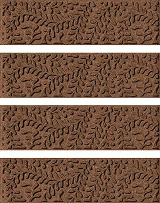 Picture of Bungalow Flooring Waterhog Stair Treads, Set of 4, 8-1/2 x 30 inches, Made in USA, Durable and Decorative Floor Covering, Indoor/Outdoor, Water-Trapping, Boxwood Collection, Dark Brown
