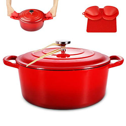 Picture of 6 Quart Enameled Dutch Oven, Cast Iron Dutch Oven, Covered Dutch Oven, Enamel Stockpot with Lid, Red