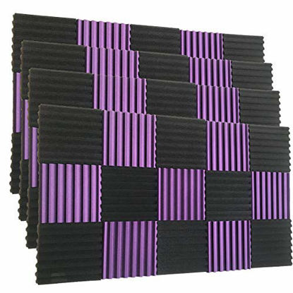 Picture of 96 Pack Black/purple 12"X 12"X1" Acoustic Panels Studio Soundproofing Foam Wedge Tiles,