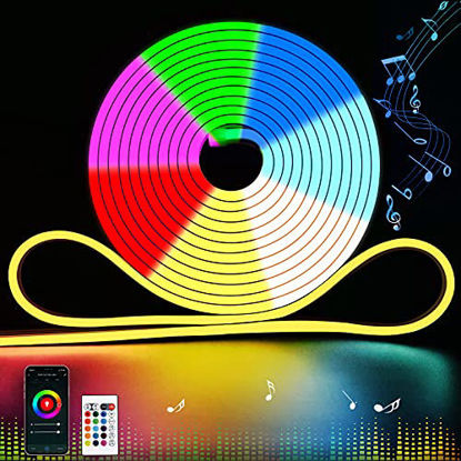 Picture of 12V RGB Neon Rope Light,Led Neon Flex LED Strip Lights Alexa Compatible Silicone 16.4ft Multi-Color Changing WiFi Bluetooth Phone App Control, Dimmable Silicone IP65 Waterproof for Party DIY(Cuttable)