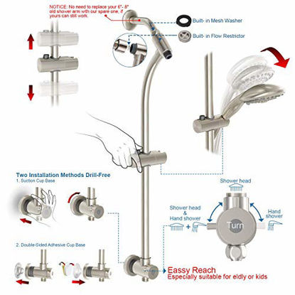 Picture of Egretshower Handheld Showerhead & Rain Shower Combo for Easy Reach , 27.5" Drill-free Stainless Steel Slide Bar, 5of 5-setting Handheld Shower and Showerhead, with 5ft Hose -Brush Nickel