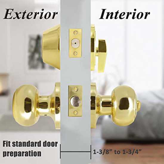 GetUSCart Probrico Polished Brass Entry Door Knob Lock Set and Single Cylinder Deadbolt