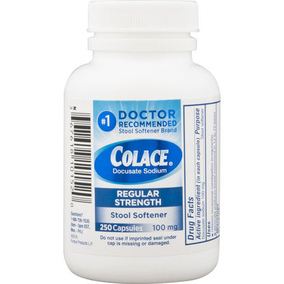 Picture of Colace Regular Strength Stool Softener, 100 mg Capsules, 250 Count, Docusate Sodium Stool Softener for Gentle, Dependable Relief