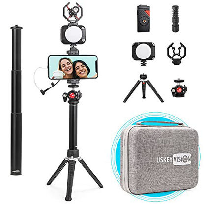 Picture of USKEYVISION Smartphone Video Vlogging Kit/Video Microphone Light Kit/YouTube Stater/Tiktok Equipment, with Metal Extensible Stick, for iPhone 13/Mini/pro/max, Smartphones and Cameras (V-Max)