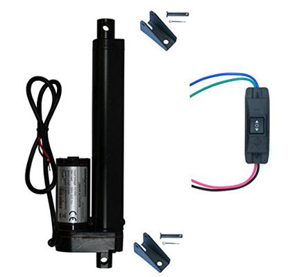 Picture of WindyNation 6 Inch 6" Stroke Linear Actuator 12 Volt 12V 225 Pounds lbs + Up Down DPDT Switch + Mounting Brackets (6" Actuator, Momentary Switch)