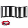 Picture of LZRS Oak Wood Foldable Pet Gate,Wooden Dog Gate,Cat Gate,Pet Gate with Pet Collar for House Doorway Stairs,Freestanding Indoor Outdoor Gate Safety Fence3 Panel 24"-Black