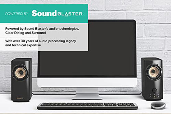 CREATIVE T60 Altavoces de Escritorio compactos 2.0 con Clear Dialog y Surround de Sound Blaster, Audio USB-C, Puertos para micrófono y Cascos, Bluetooth 5.0, para Ordenadores y portátiles